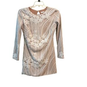 Dress the Population Sequin Embroidered Sheath Dress Sz M Beige Missing Sequins